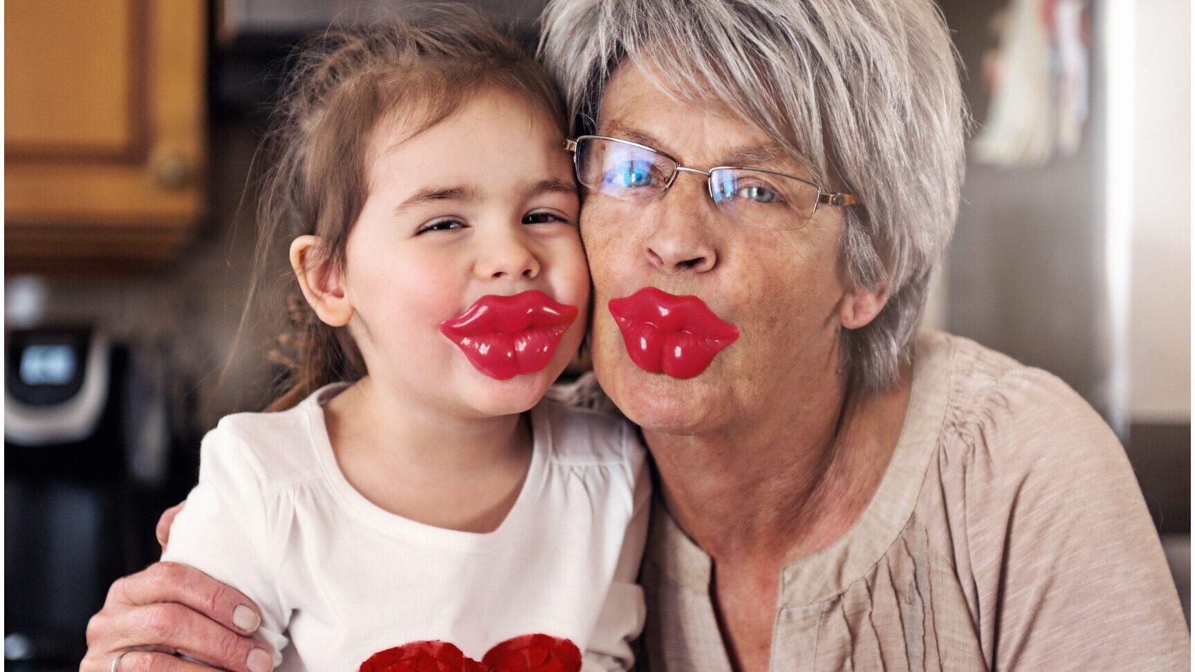 SonderBeaut grandma and granddaughter wearing fake lips